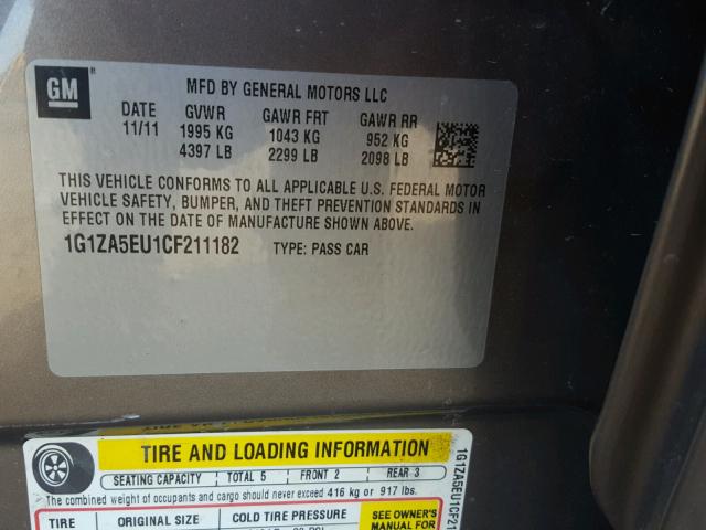 1G1ZA5EU1CF211182 - 2012 CHEVROLET MALIBU LS ყავისფერი ფოტო 10