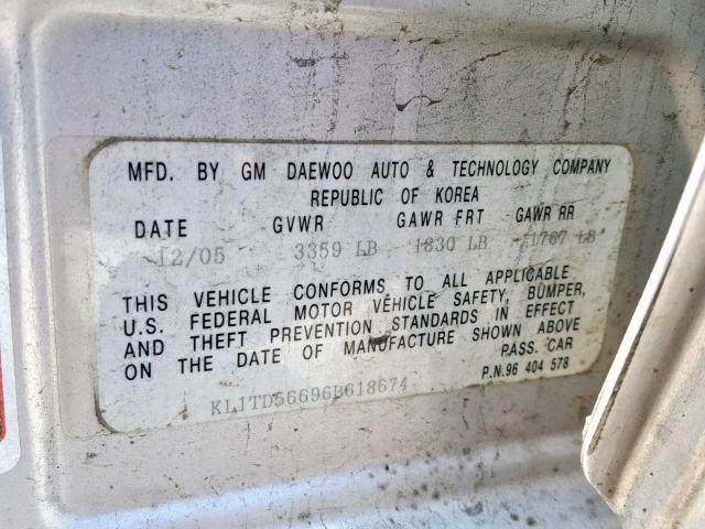 KL1TD56696B618674 - 2006 CHEVROLET AVEO BASE Gümüş foto 10
