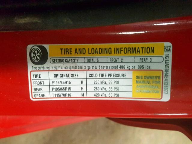 1G1JA5SH4E4131877 - 2014 CHEVROLET SONIC LS RED photo 10