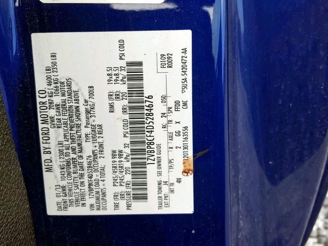 1ZVBP8CF4D5284676 - 2013 FORD MUSTANG GT BLUE photo 10