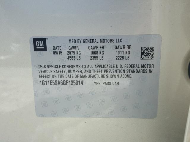 1G11E5SA6GF135914 - 2016 CHEVROLET MALIBU LIM 金色 照片 10