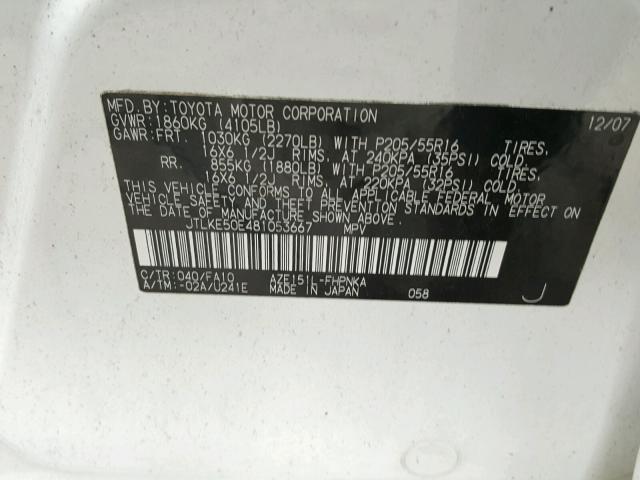 JTLKE50E481053667 - 2008 TOYOTA SCION XB Yanmış foto 10