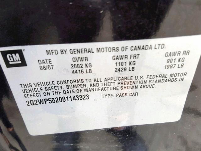 2G2WP552081143323 - 2008 PONTIAC GRAND PRIX BLACK photo 10