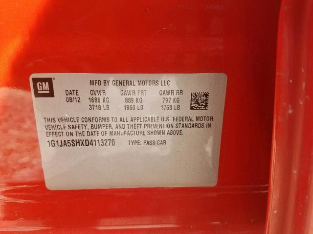 1G1JA5SHXD4113270 - 2013 CHEVROLET SONIC LS ORANGE photo 10