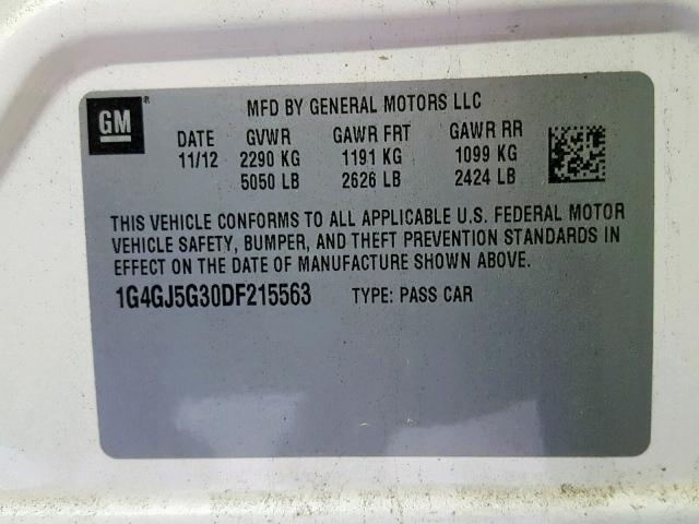 1G4GJ5G30DF215563 - 2013 BUICK LACROSSE T WHITE photo 10