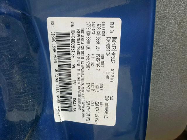 1D4HB48D35F541594 - 2005 DODGE DURANGO SL BLUE photo 10