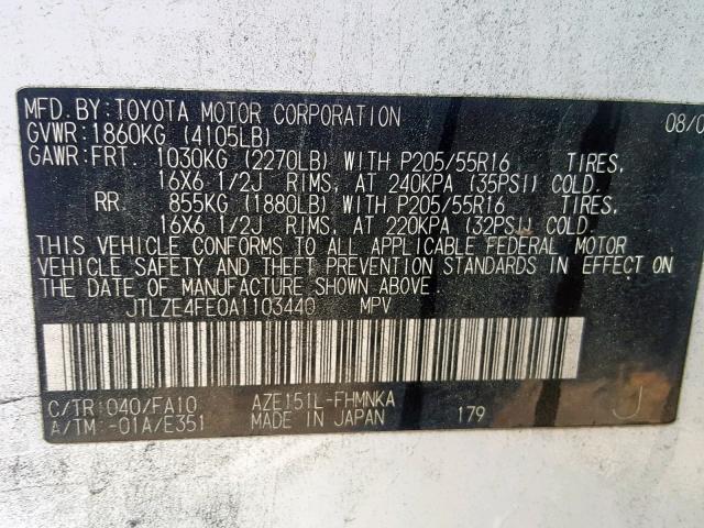 JTLZE4FE0A1103440 - 2010 TOYOTA SCION XB 白色 照片 10