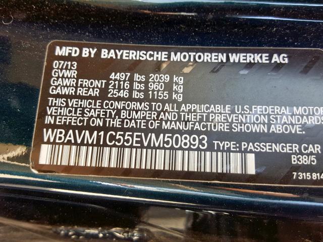 WBAVM1C55EVM50893 - 2014 BMW X1 SDRIVE2 BLUE photo 10