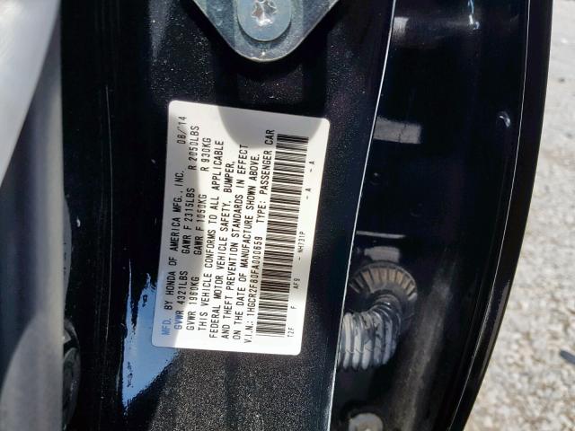 1HGCR2F80FA000659 - 2015 HONDA ACCORD EXL BLACK photo 10