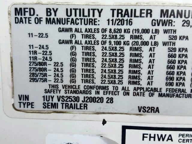 1UYVS2530J2002028 - 2018 UTILITY TRAILER WHITE photo 10