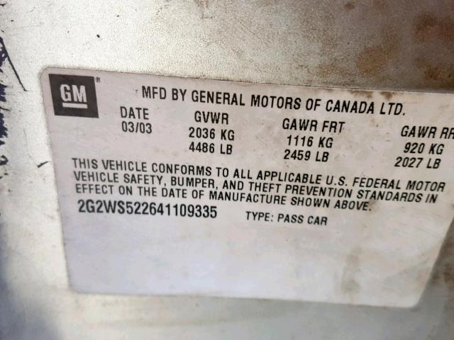 2G2WS522641109335 - 2004 PONTIAC GRAND PRIX SILVER photo 10