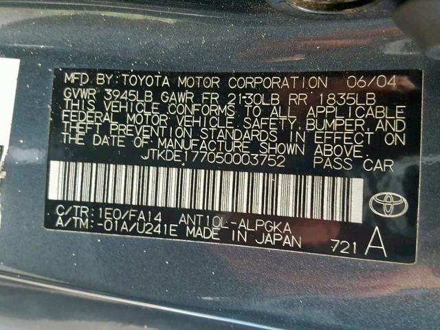 JTKDE177050003752 - 2005 TOYOTA SCION TC 石墨色 照片 10