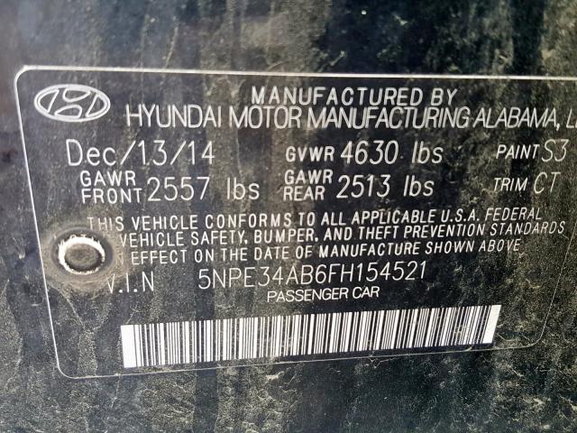 5NPE34AB6FH154521 - 2015 HYUNDAI SONATA SPO BLACK photo 10