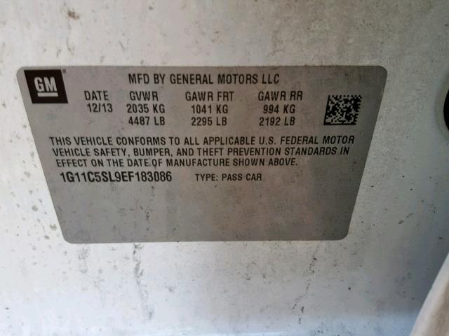 1G11C5SL9EF183086 - 2014 CHEVROLET MALIBU 1LT WHITE photo 10