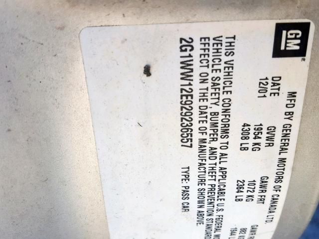 2G1WW12E929236557 - 2002 CHEVROLET MONTE CARL 银色 照片 10