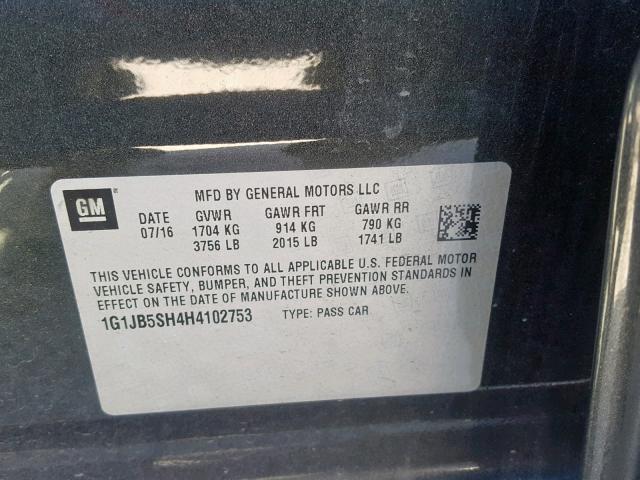 1G1JB5SH4H4102753 - 2017 CHEVROLET SONIC LS 灰色 照片 10