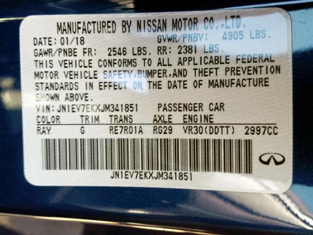 JN1EV7EKXJM341851 - 2018 INFINITI Q60 LUXE 3 BLUE photo 10