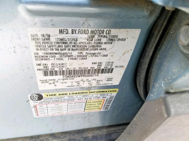 1FMDK02W99GA00754 - 2009 FORD TAURUS X S BLUE photo 10