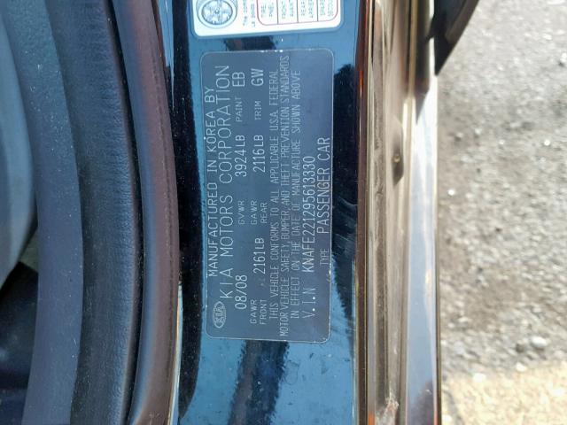 KNAFE221295613330 - 2009 KIA SPECTRA EX BLACK photo 10