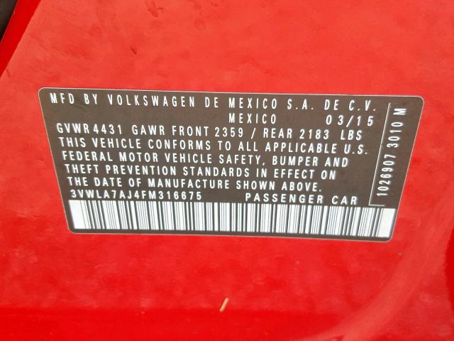 3VWLA7AJ4FM316675 - 2015 VOLKSWAGEN JETTA TDI RED photo 10