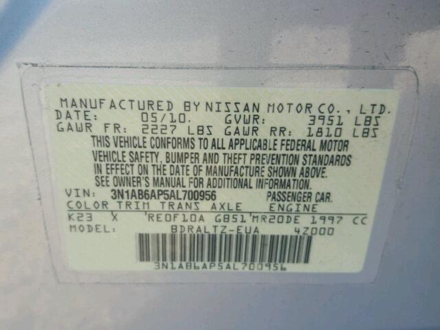 3N1AB6AP5AL700956 - 2010 NISSAN SENTRA 2.0 SILVER photo 10