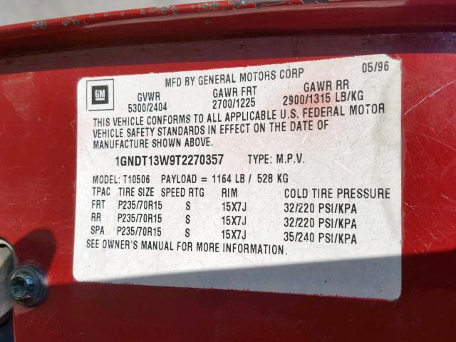 1GNDT13W9T2270357 - 1996 CHEVROLET BLAZER RED photo 10