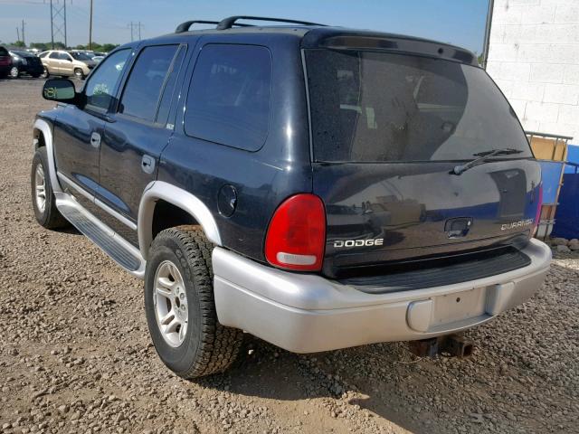 1B4HS58N22F153146 - 2002 DODGE DURANGO SL BLACK photo 3