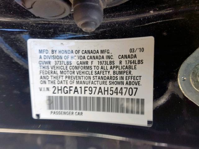 2HGFA1F97AH544707 - 2010 HONDA CIVIC EXL 黑色 照片 10