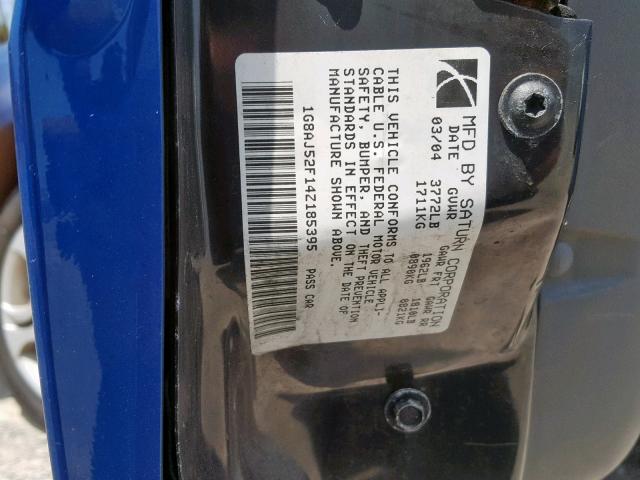 1G8AJ52F14Z185395 - 2004 SATURN ION LEVEL BLUE photo 10