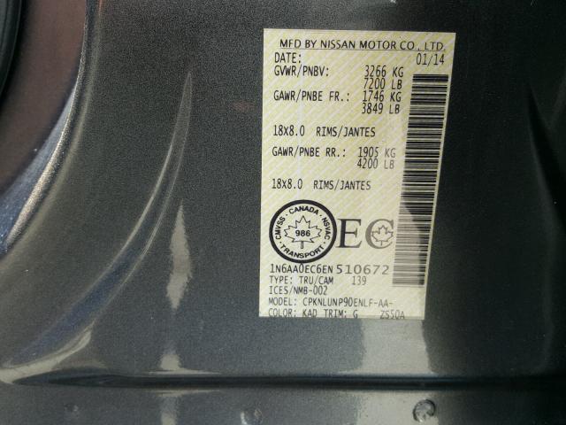 1N6AA0EC6EN510672 - 2014 NISSAN TITAN S GRAY photo 10