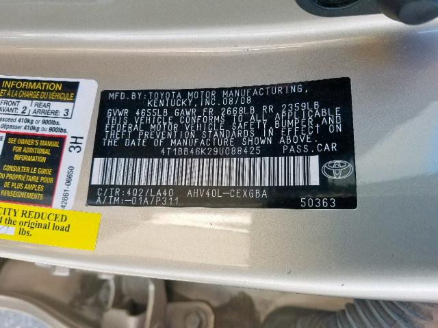 4T1BB46K29U088425 - 2009 TOYOTA CAMRY HYBR TAN photo 10