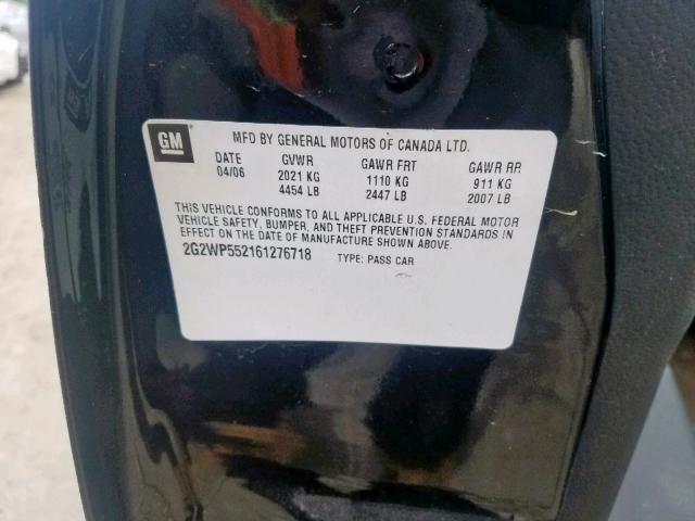 2G2WP552161276718 - 2006 PONTIAC GRAND PRIX BLACK photo 10