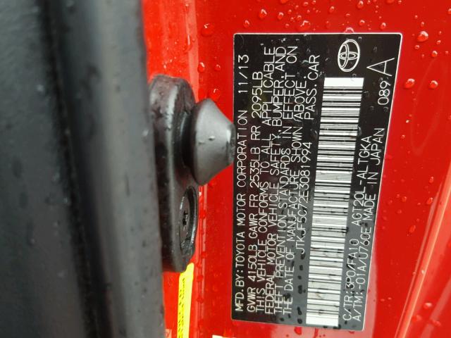 JTKJF5C72E3081994 - 2014 TOYOTA SCION TC 红色 照片 10