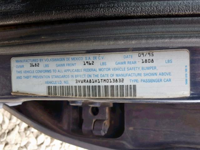 3VWRA81H1TM013832 - 1996 VOLKSWAGEN JETTA GL BLUE photo 10