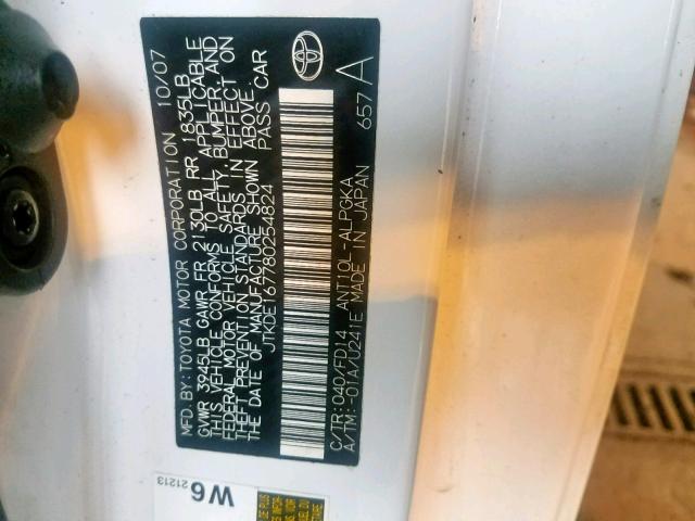 JTKDE167780254824 - 2008 TOYOTA SCION TC WHITE photo 10