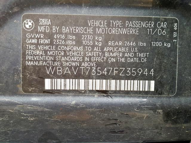 WBAVT73547FZ35944 - 2007 BMW 328 XIT GRAY photo 10