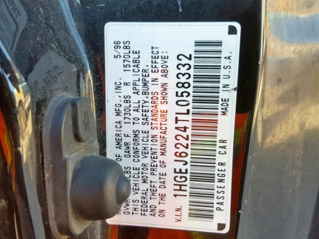 1HGEJ6224TL058332 - 1996 HONDA CIVIC DX BLACK photo 10