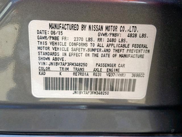 JN1BV7AP3FM348250 - 2015 INFINITI Q50 BASE GRAY photo 10