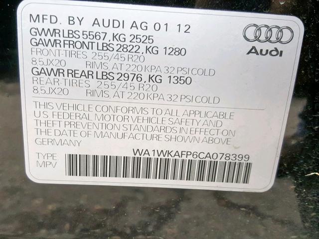 WA1WKAFP6CA078399 - 2012 AUDI Q5 PRESTIG BLACK photo 10