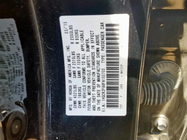 1HGCR2F88FA150700 - 2015 HONDA ACCORD EXL BLACK photo 10