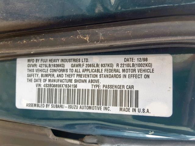 4S3BG6859X7634156 - 1999 SUBARU LEGACY OUT GREEN photo 10