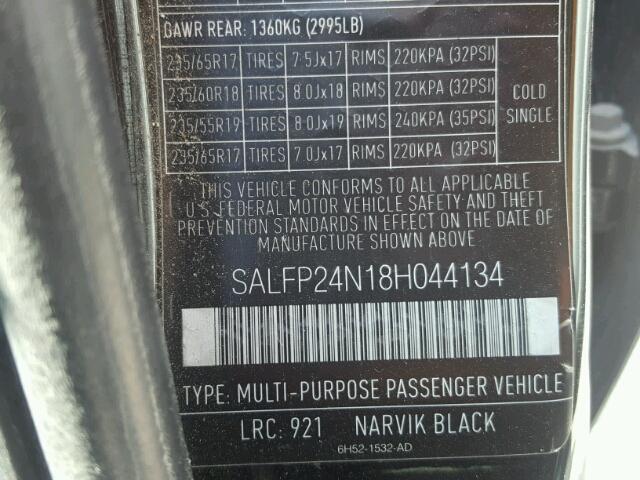 SALFP24N18H044134 - 2008 LAND ROVER LR2 SE BLACK photo 10