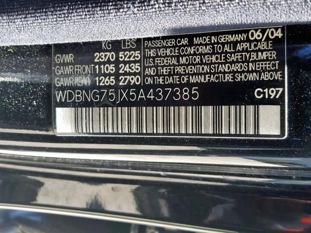 WDBNG75JX5A437385 - 2005 MERCEDES-BENZ S 500 BLACK photo 10