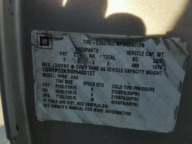 1G4HP52K8WH462127 - 1998 BUICK LESABRE CU SILVER photo 10