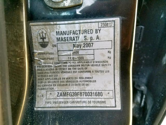 ZAMFG39F870031680 - 2007 MASERATI QUATTROPOR BLACK photo 10