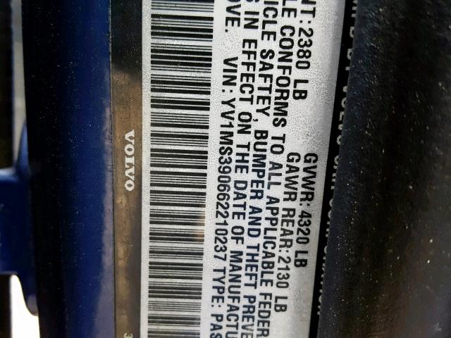 YV1MS390662210237 - 2006 VOLVO S40 2.4I BLUE photo 10