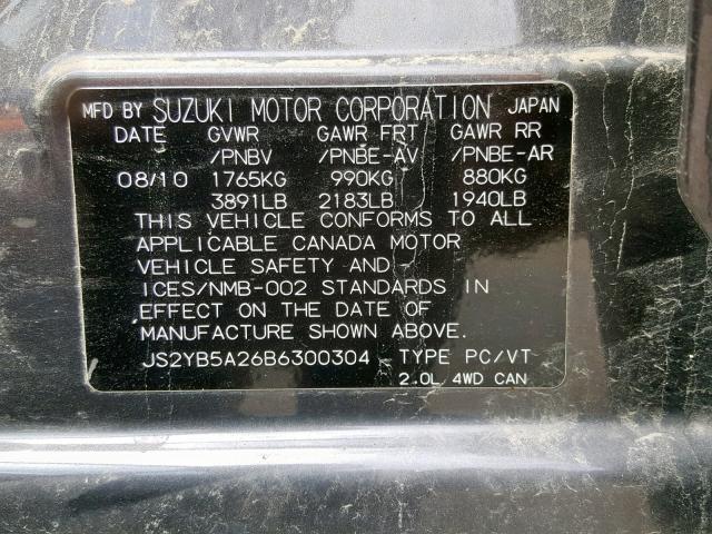 JS2YB5A26B6300304 - 2011 SUZUKI SX4 JX GRAY photo 10