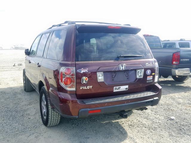 5FNYF18527B029857 - 2007 HONDA PILOT EXL BURGUNDY photo 3