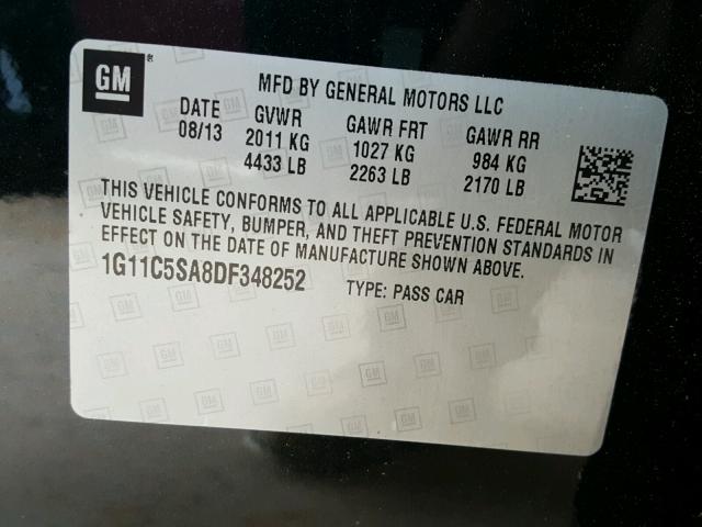 1G11C5SA8DF348252 - 2013 CHEVROLET MALIBU 1LT BLACK photo 10