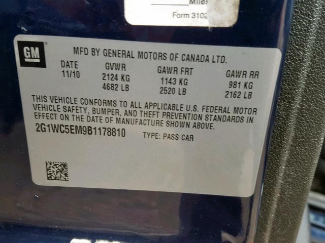 2G1WC5EM9B1178810 - 2011 CHEVROLET IMPALA LTZ BLUE photo 10